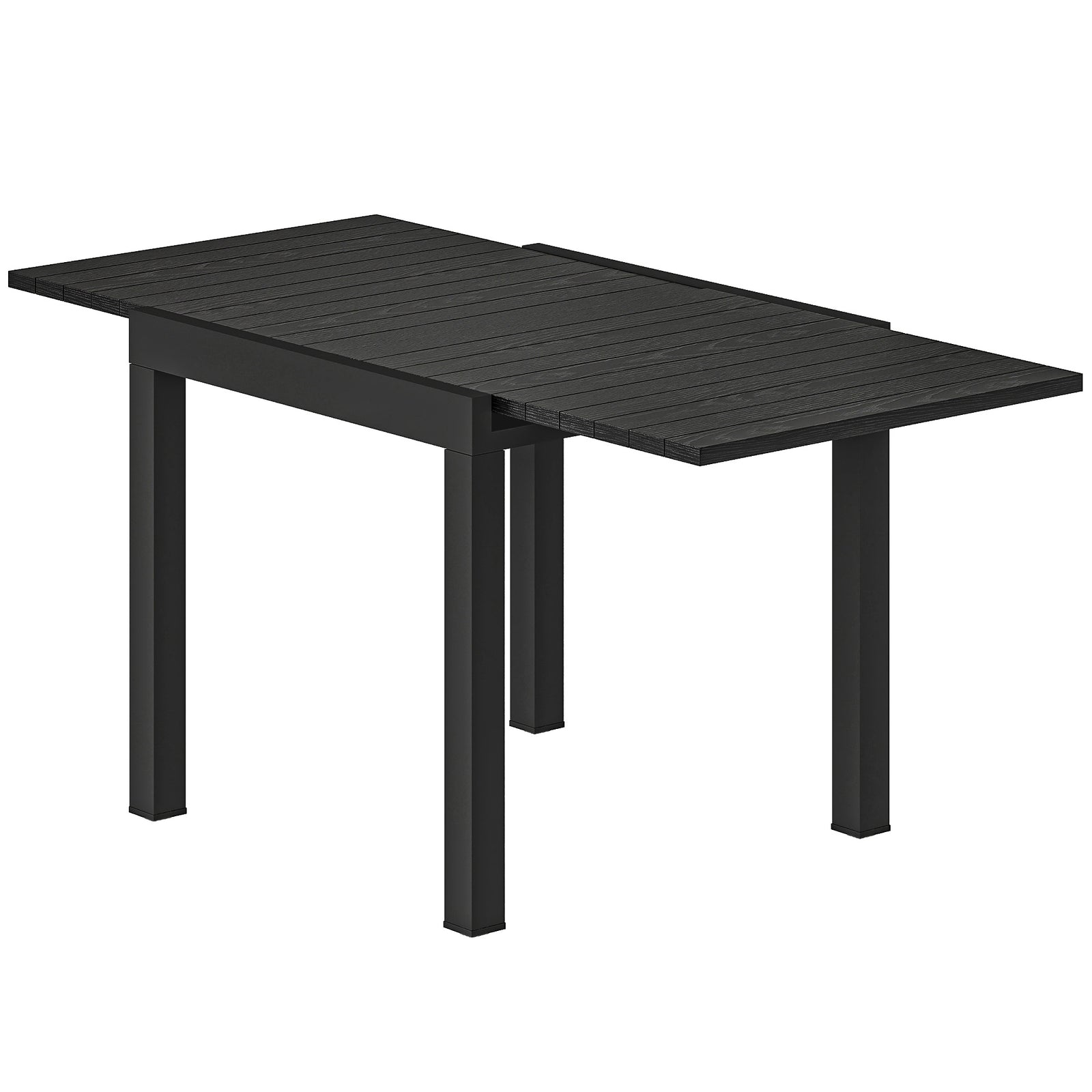 Outsunny Aluminium Extending Garden Table With Faux Wood Slatted Top, Black