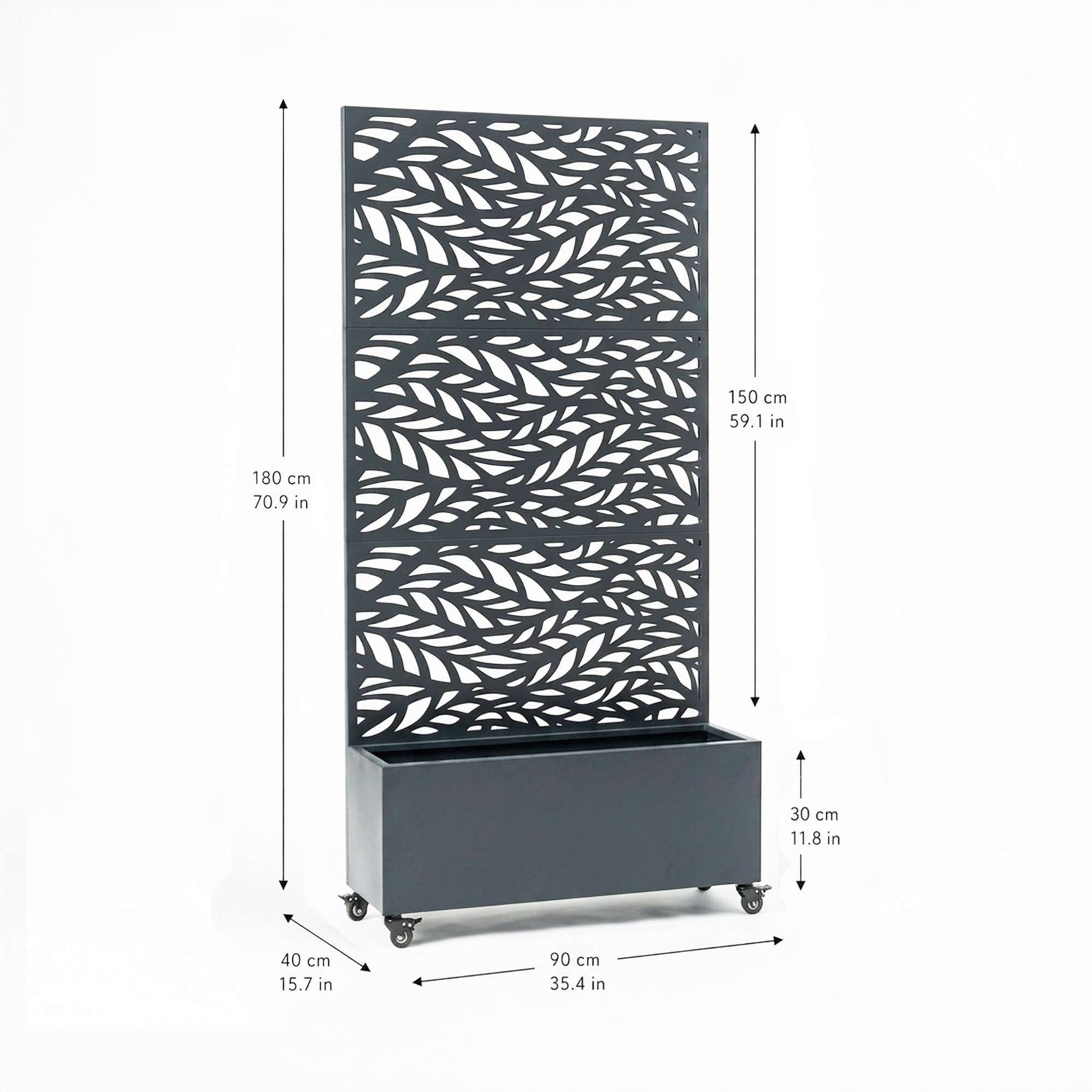 Metal Privacy Screen With Plant Pot - Leaf | Anthracite Grey