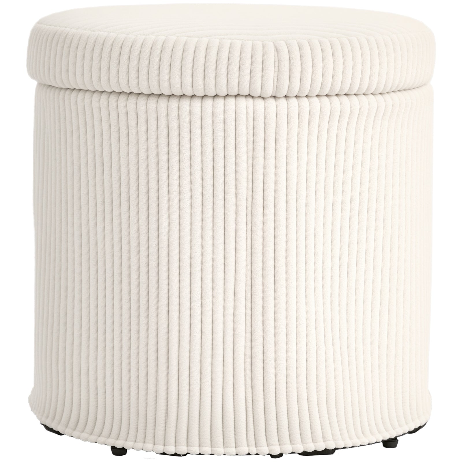 Round Storage Ottoman With Lid, Vanity Stool With Storage | Beige