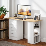 120cm Computer Desk, Study Table With 3 Shelf & Drawers | Natural