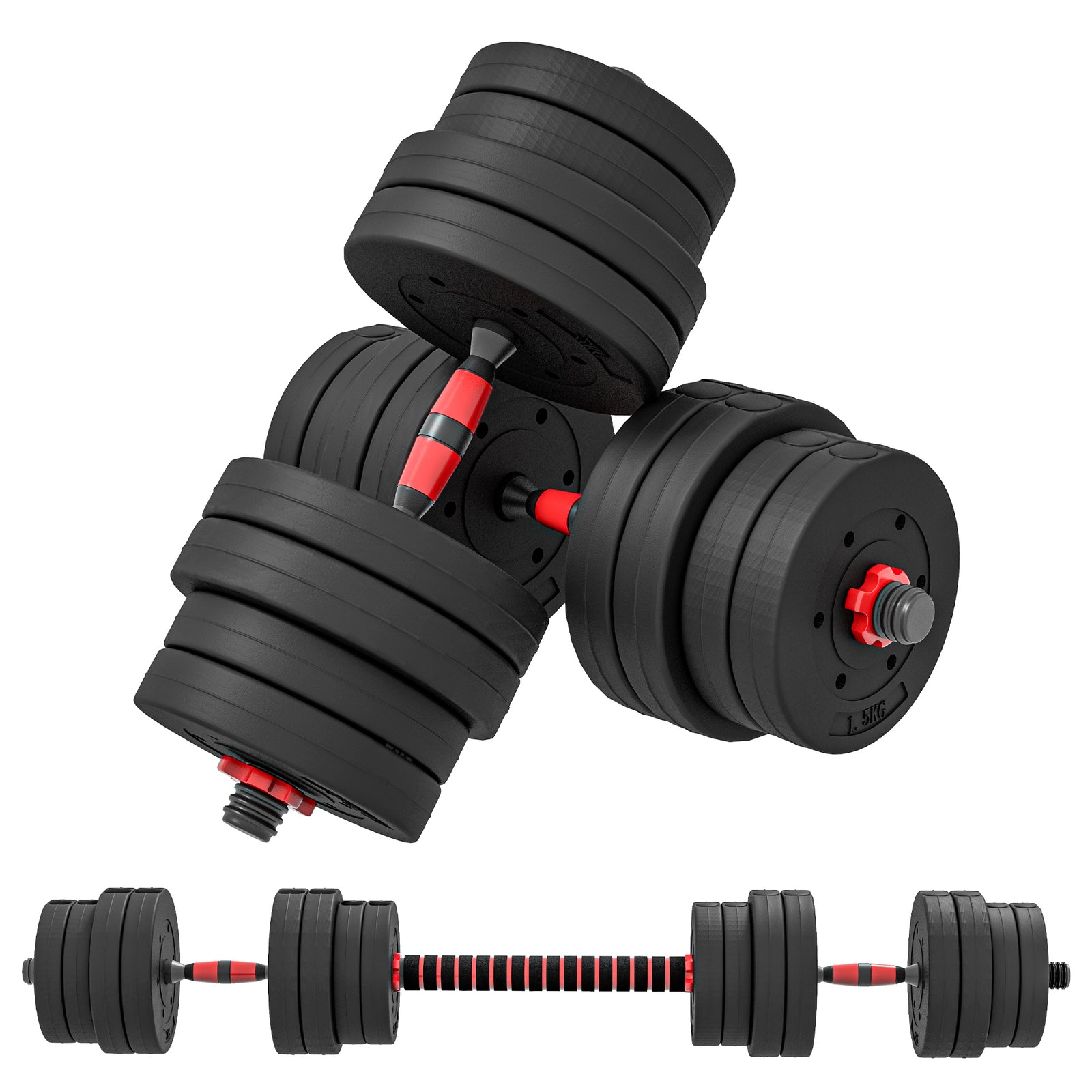 Adjustable 2 In 1 Barbell Dumbbells Set | 30kg | Black