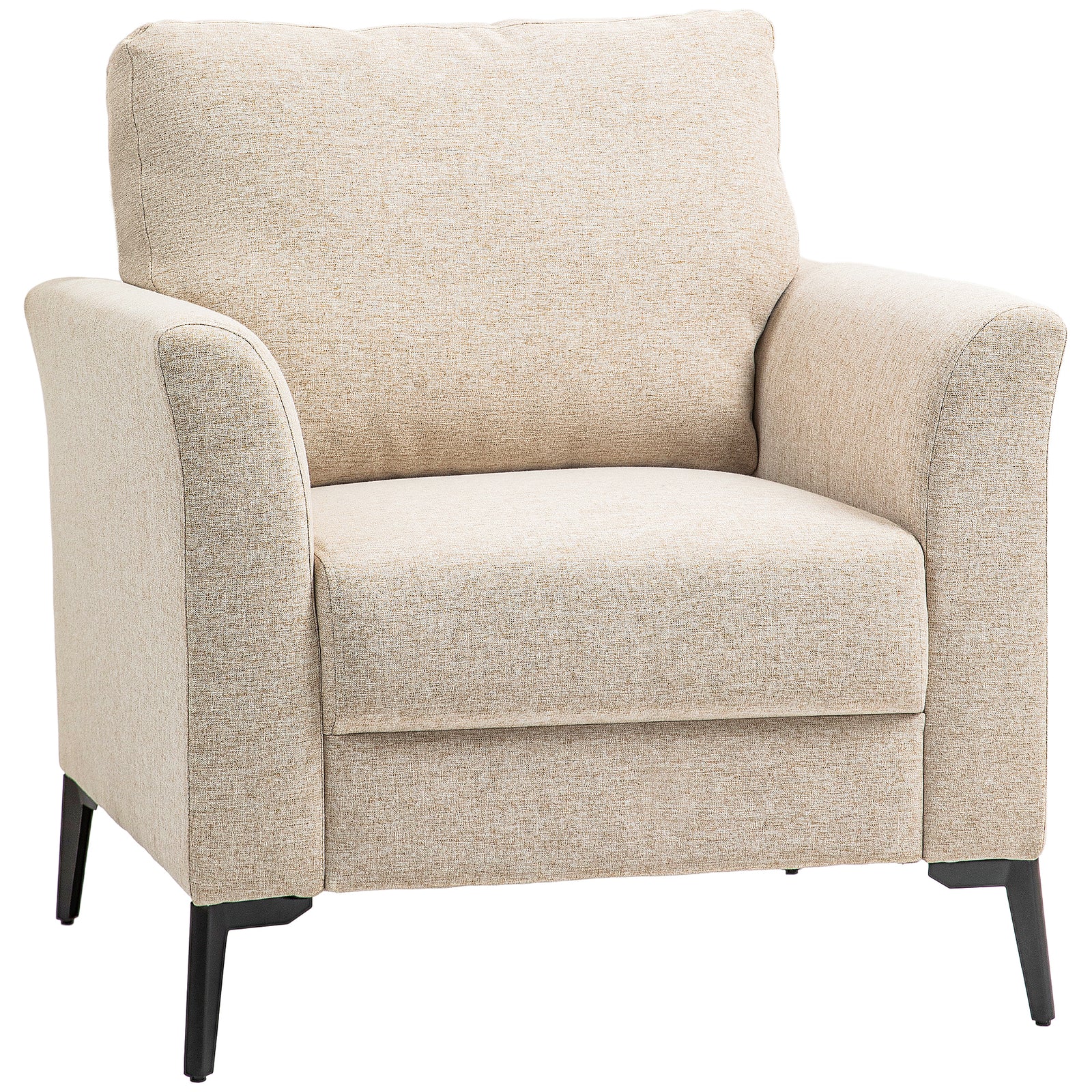 Linen Fabric Modern Sofa, Wood Frame, Beige