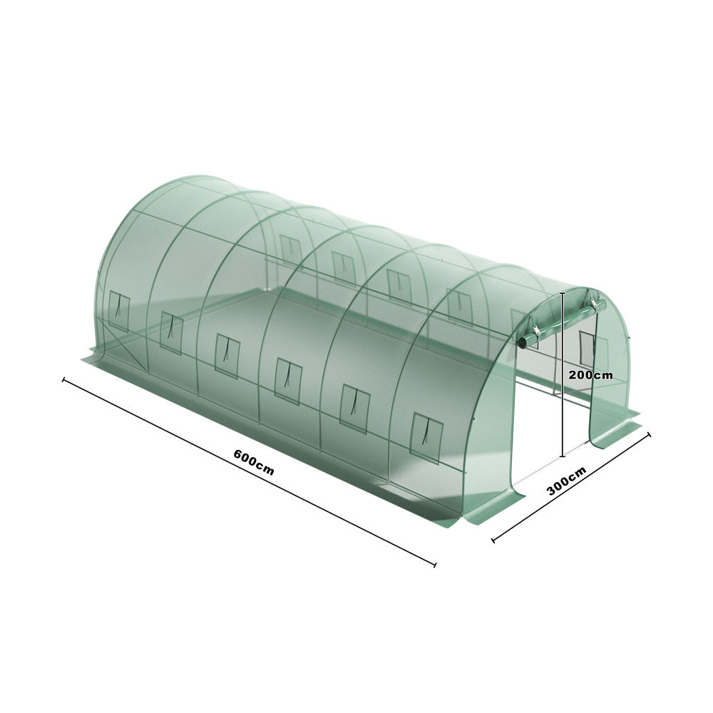 Outdoor Walk-in Tunnel Greenhouse With Heavy Duty Steel Frame & Roll-up Door | 6 x 3 x 2m | Green