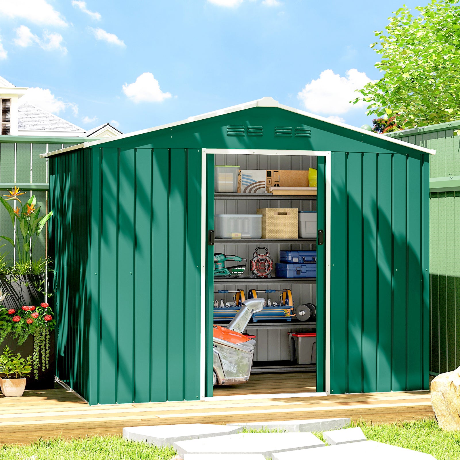8 X 6ft Garden Storage Shed With Double Door | Green