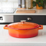 Cast Iron Casserole Set Of 2 26cm & 28cm / 4.3l & 5.8l Dishes Oven Proof Enamelled Cast Iron Pans With Lids | Orange