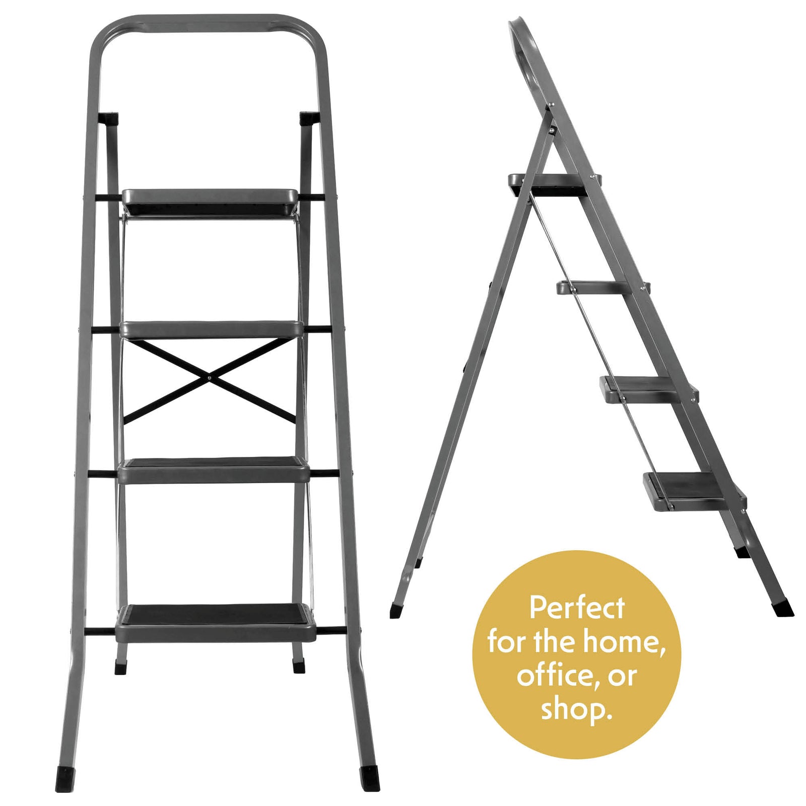 4 Step Ladder Heavy-duty Steel Folding Step Stool 150kg Capacity | Grey