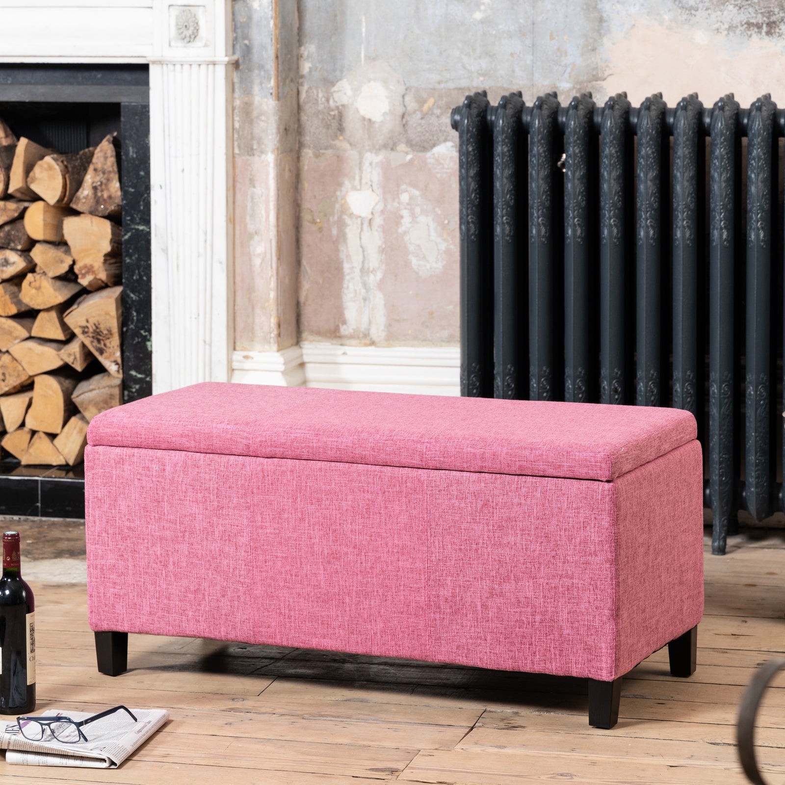 Henbury Fabric Storage Ottoman | Pink