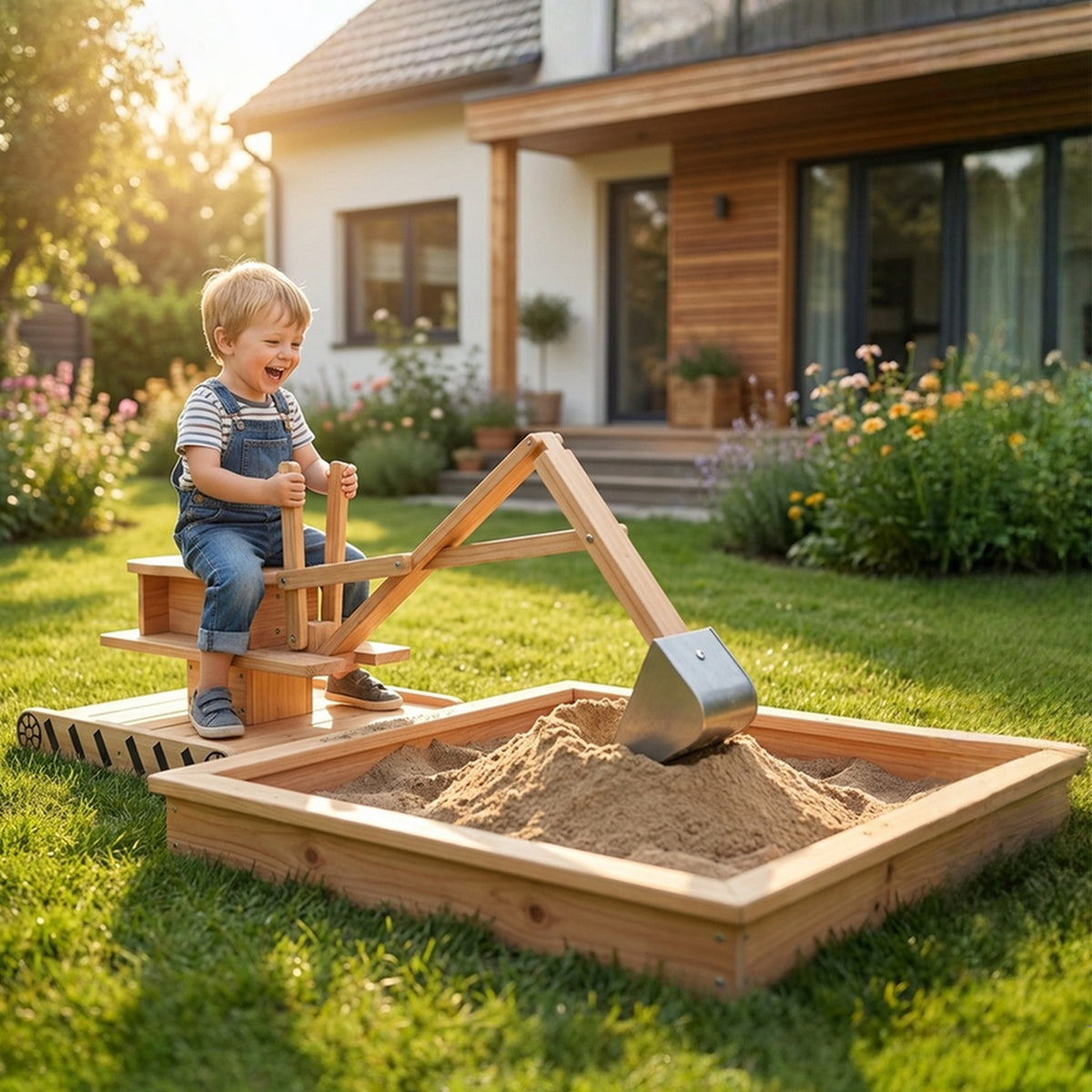 AIYAPLAY Wooden Sandbox With Digger 360° Swivel Seat