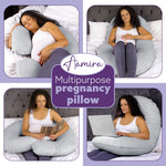 C Shaped Pregnancy Pillow, 140x65x20cm Shredded Memory Foam Full Body Maternity Cushion For Sleeping | C Shape | Light Grey