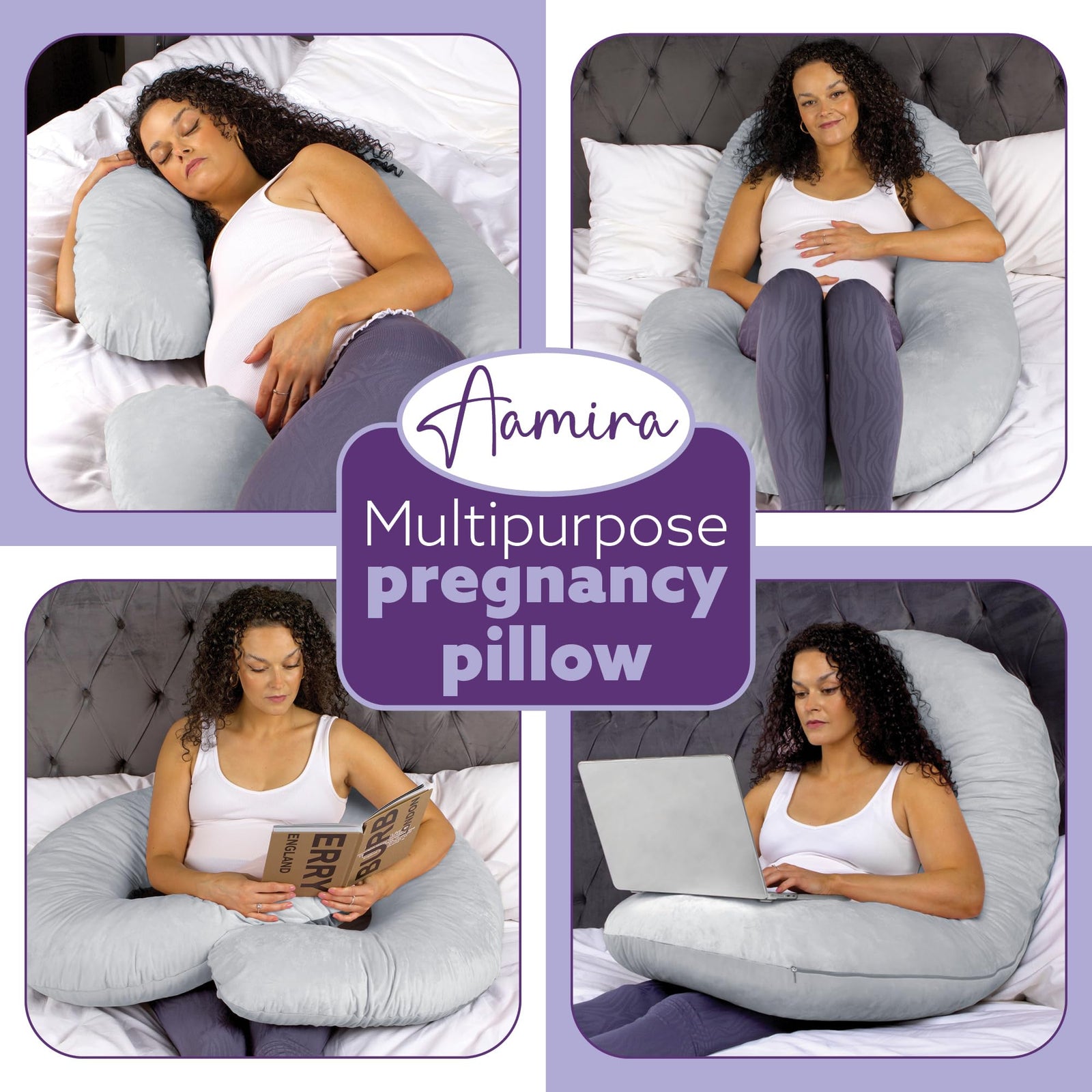 C Shaped Pregnancy Pillow, 140x65x20cm Shredded Memory Foam Full Body Maternity Cushion For Sleeping | C Shape | Light Grey