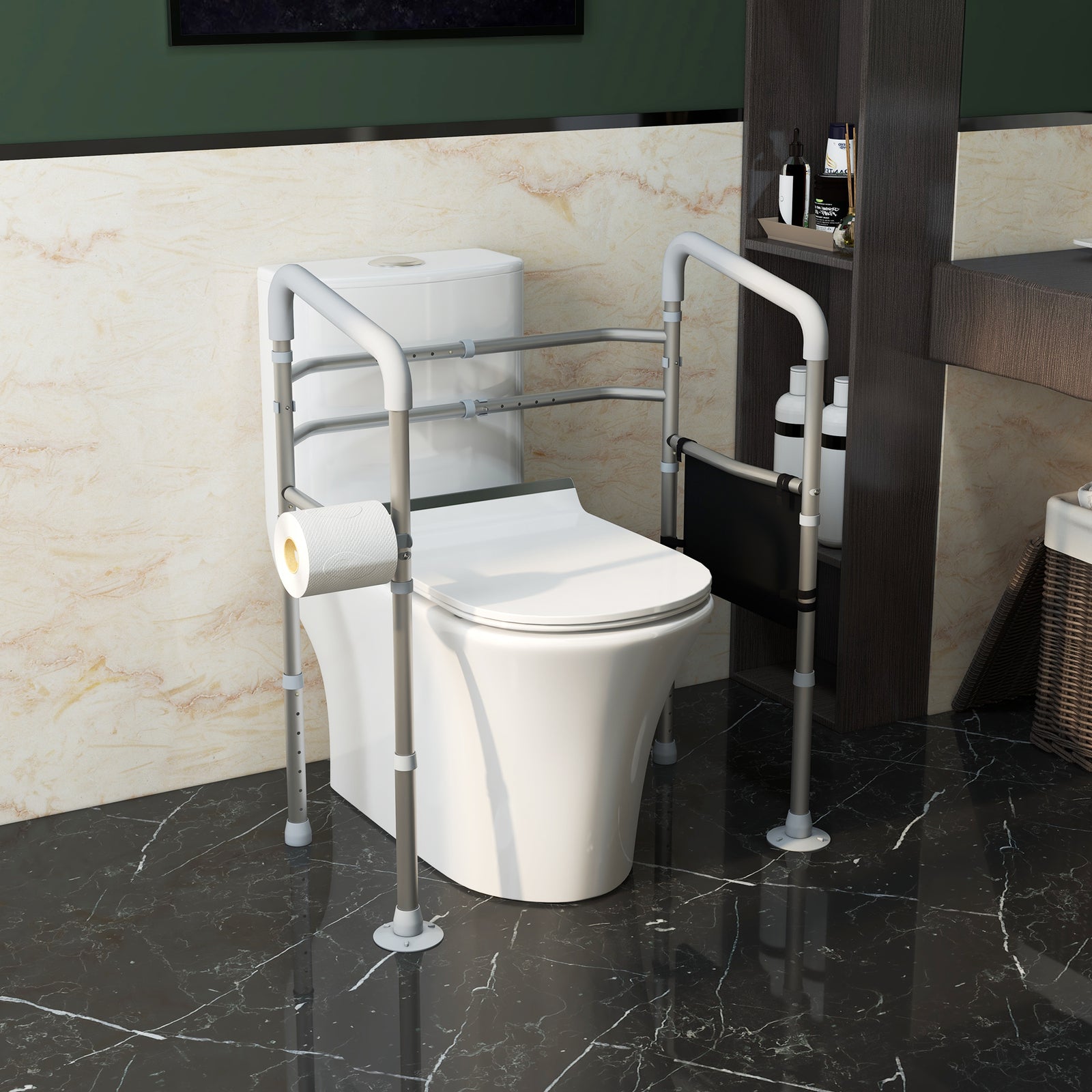 Adjustable Toilet Safety Frame With Rubber Tips Storage