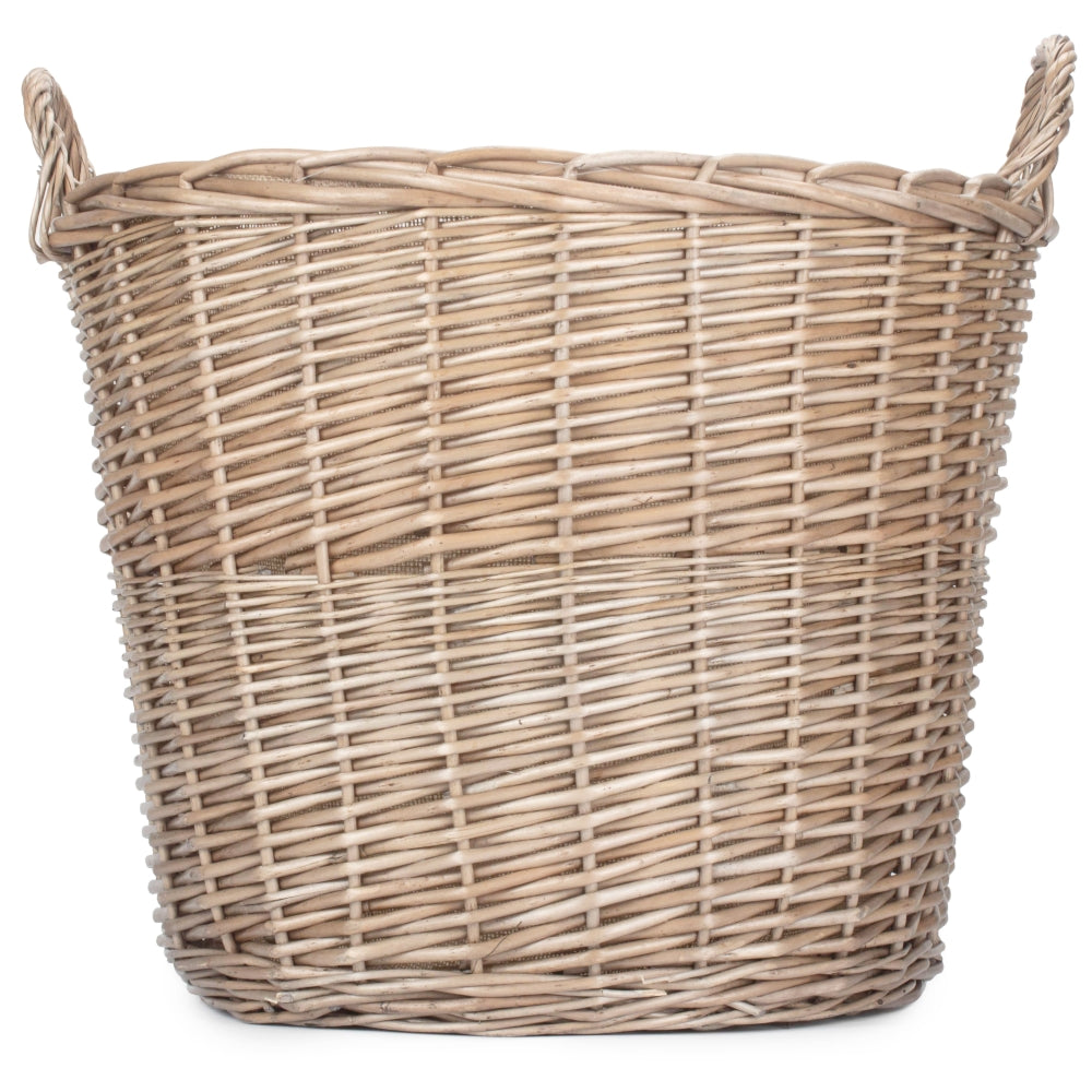 Chestnut Finish Wicker Round Lined Log Basket | Large | Natural