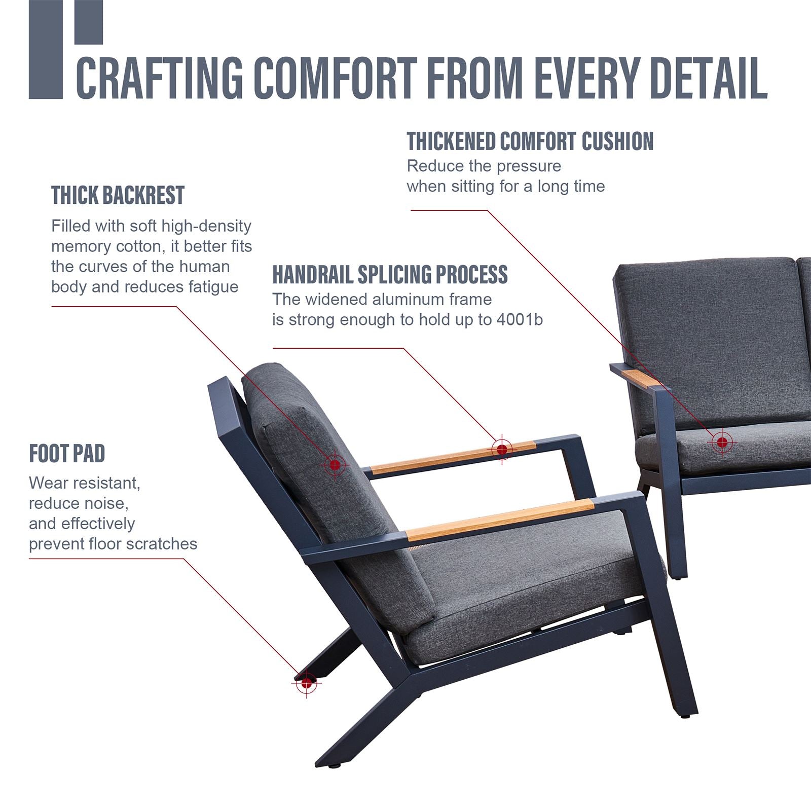Malibu Aluminium 5 Seat Lounge Set In Grey With Olefin Cushions & Syn-teak Arms | Grey