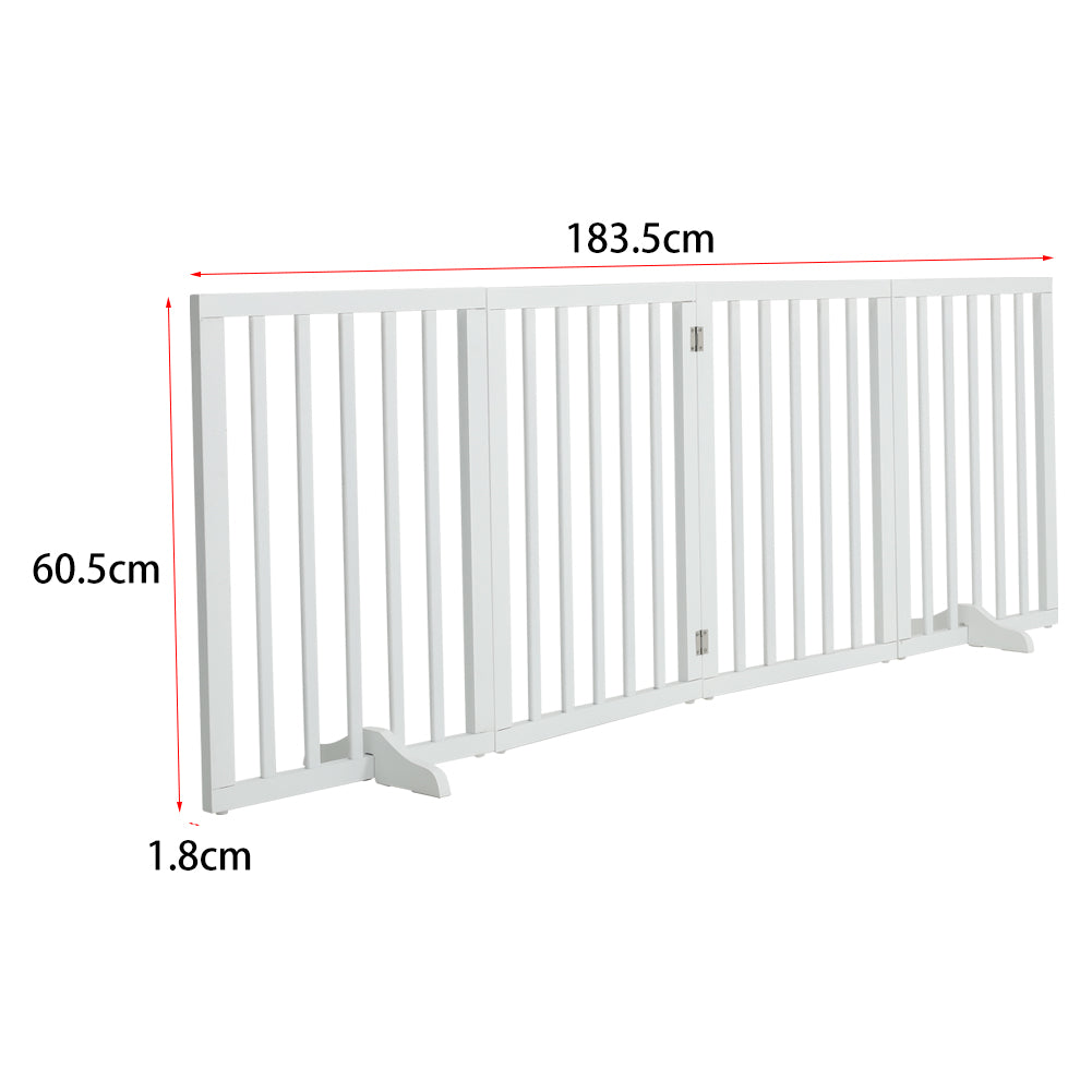 Foldable Freestanding 3/4-panel Pet Gate, Indoor Safety Barrier For Doorways, Halls & Staircases | Large | White