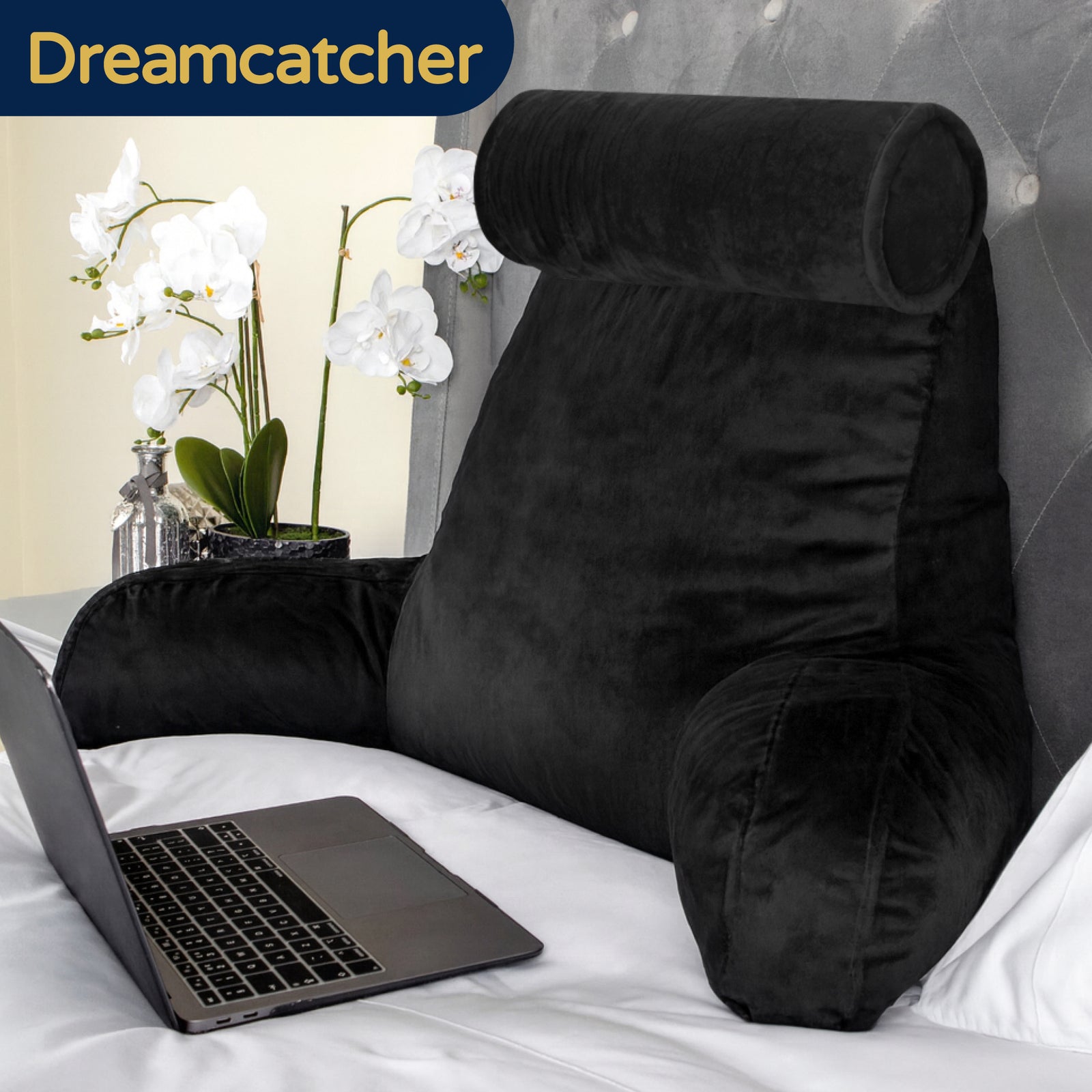 Deluxe Reading Pillow Detachable Headrest, Shredded Memory Foam Cuddle Cuddle Cushion Backrest Arm Support | XL | Black