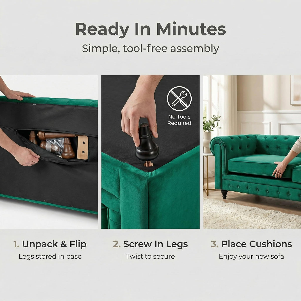 Chesterfield Scroll Arm Velvet Sofa 2 Seater | Emerald