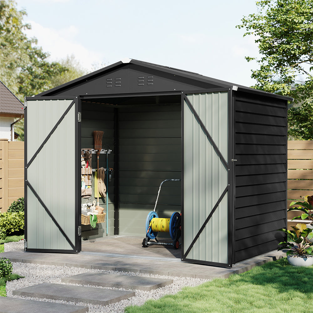 8x5.7ft Large Outdoor Metal Tool Shed With Apex Roof – Lockable Double Doors, Ventilated & Weather-resistant Garden Storage Shed | Anthracite