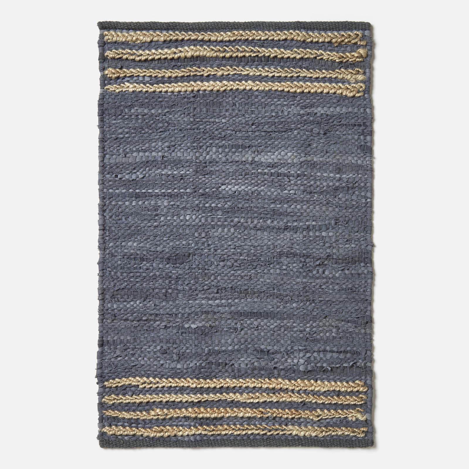 Recycled Leather Handwoven Stripe Rug | 60cm x 80cm | Grey