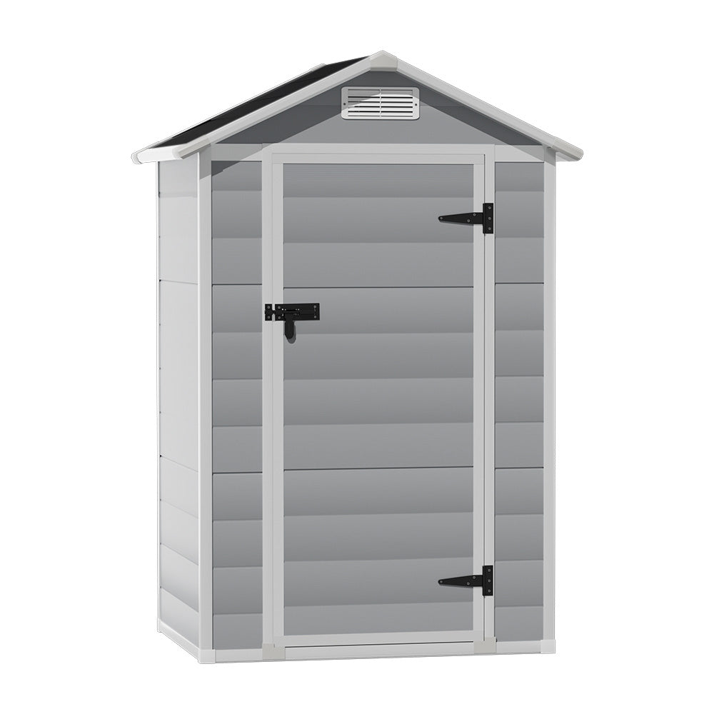 4.4x3.4ft Apex Roof Garden Plastic Storage Shed With Lockable Door | Medium | Black & Grey