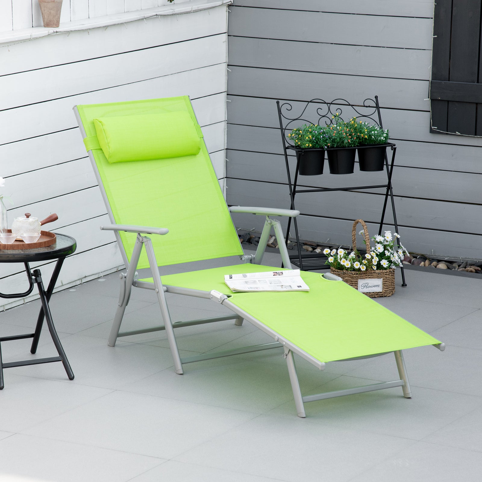 Sling Patio Reclining Chaise Lounge Garden Furniture Folding | Green