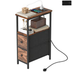 HOMCOM Side Table, Narrow Bedside Table With Charging Station, 2 Drawers