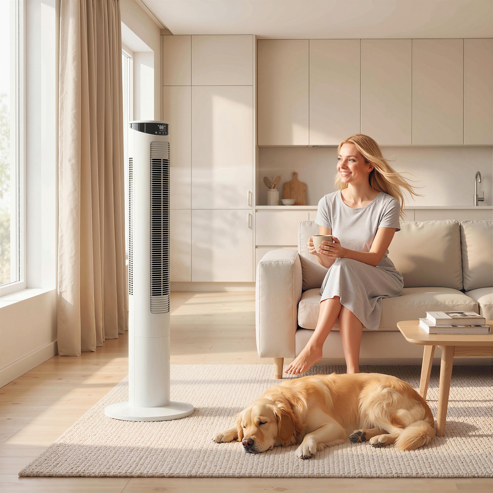 Tower Fan With Wifi Control 116 Cm | White