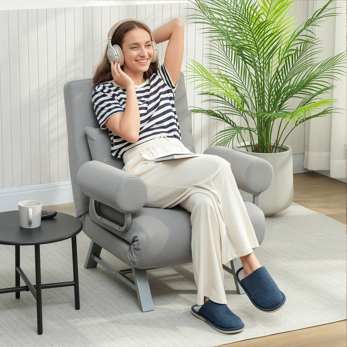 Single Sofa Bed, 3-in-1 Convertible Folding Chair Bed | Light Grey