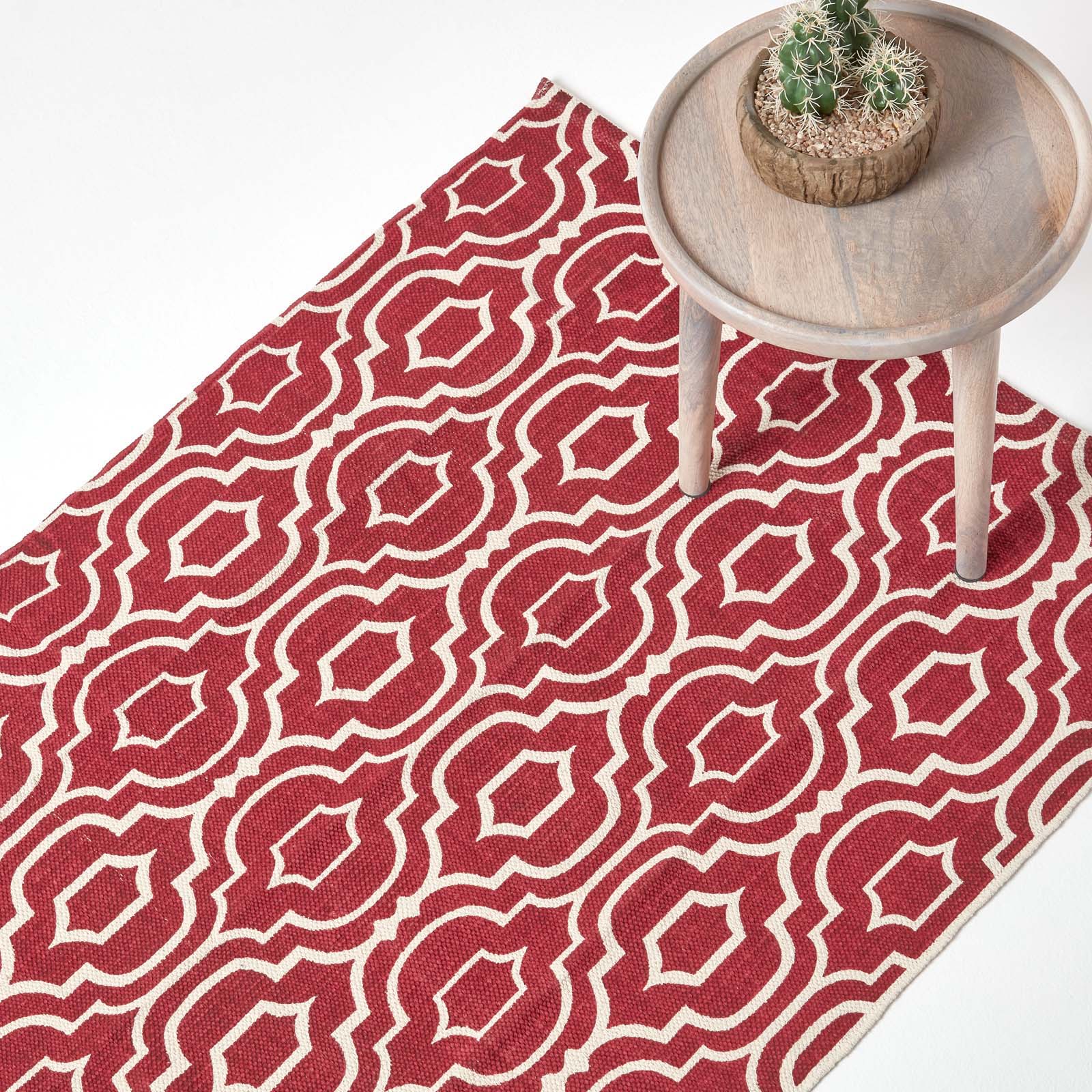 Riga 100% Cotton Printed Patterned Rug Hall Runner, 66 X 200 Cm | 150cm x 220cm | Red