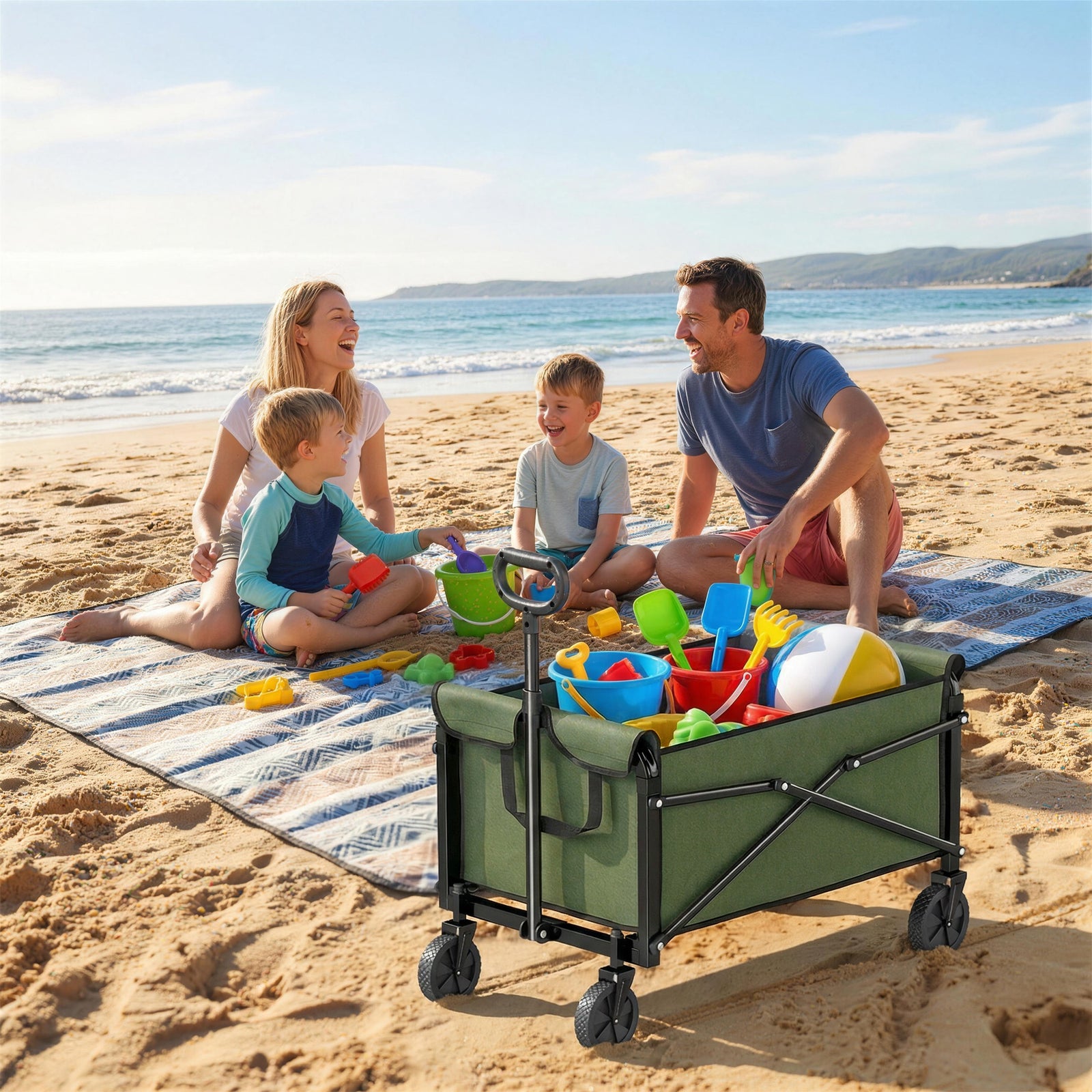 81l Festival Trolley On Wheels, Garden Folding Trolley Cart | Green