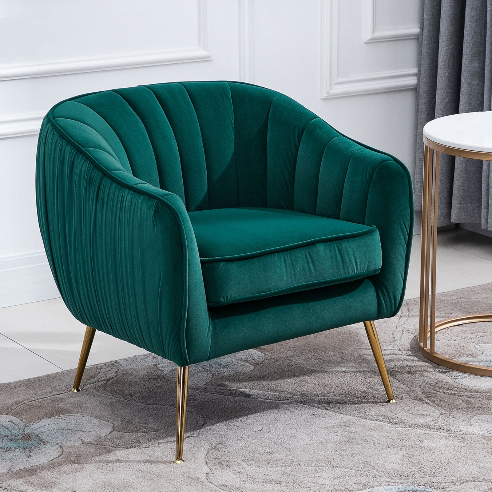 Velvet Look Shell Shaped Chair Adjustable Feet Padding | One Size | Green