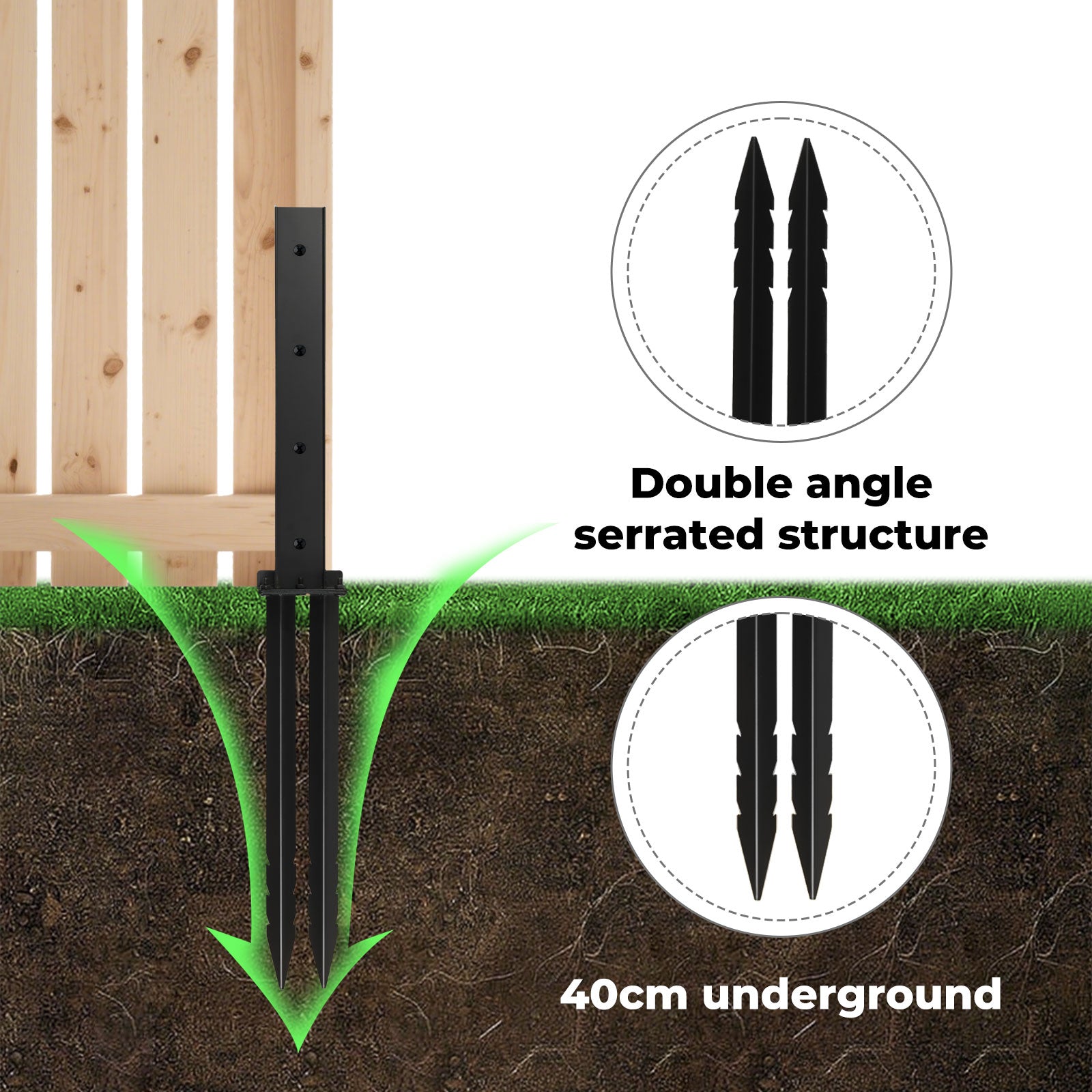 Fence Post Repair Stakes Kit Powder-coated Metal Garden Fence Support | Black