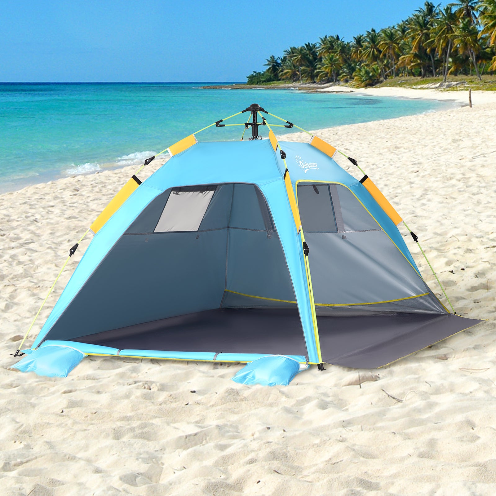 2 Man Pop-up Beach Tent Sun Shade Shelter Hut W/windows,door | Blue