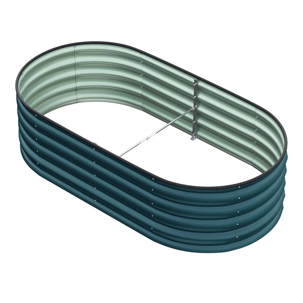 160/240cm W X 80cm D X 42cm H Green Raised Garden Bed With Safety Edging & Ground Stakes Oval-shaped Galvanised Steel Raised Garden Bed | Small | Dark Green