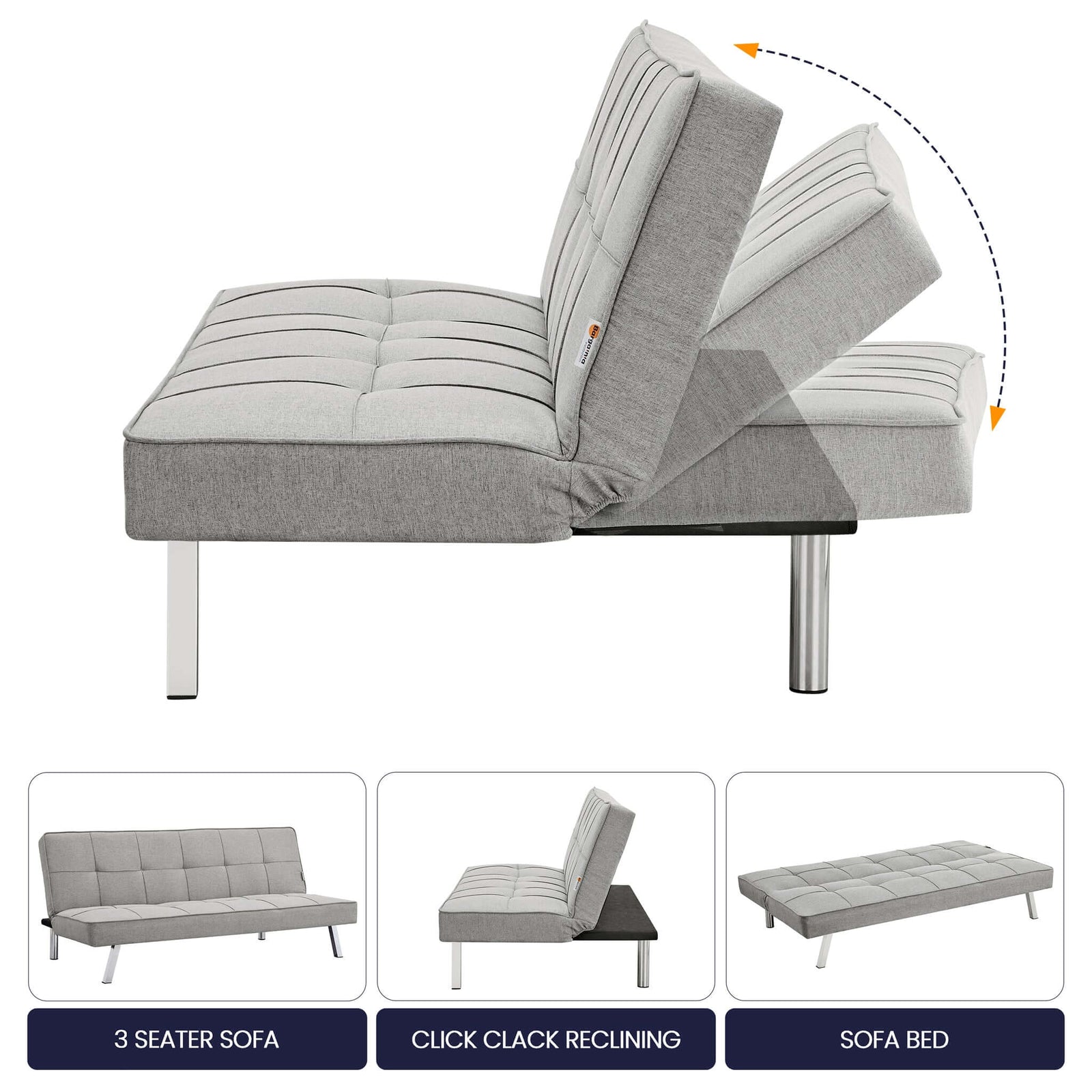 Click Clack Linen Blend Sofa Bed - 3 Seater | Grey