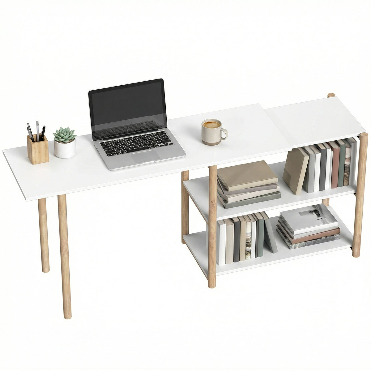 HOMCOM Computer Desk With Storage Shelves 150 Cm White/oak