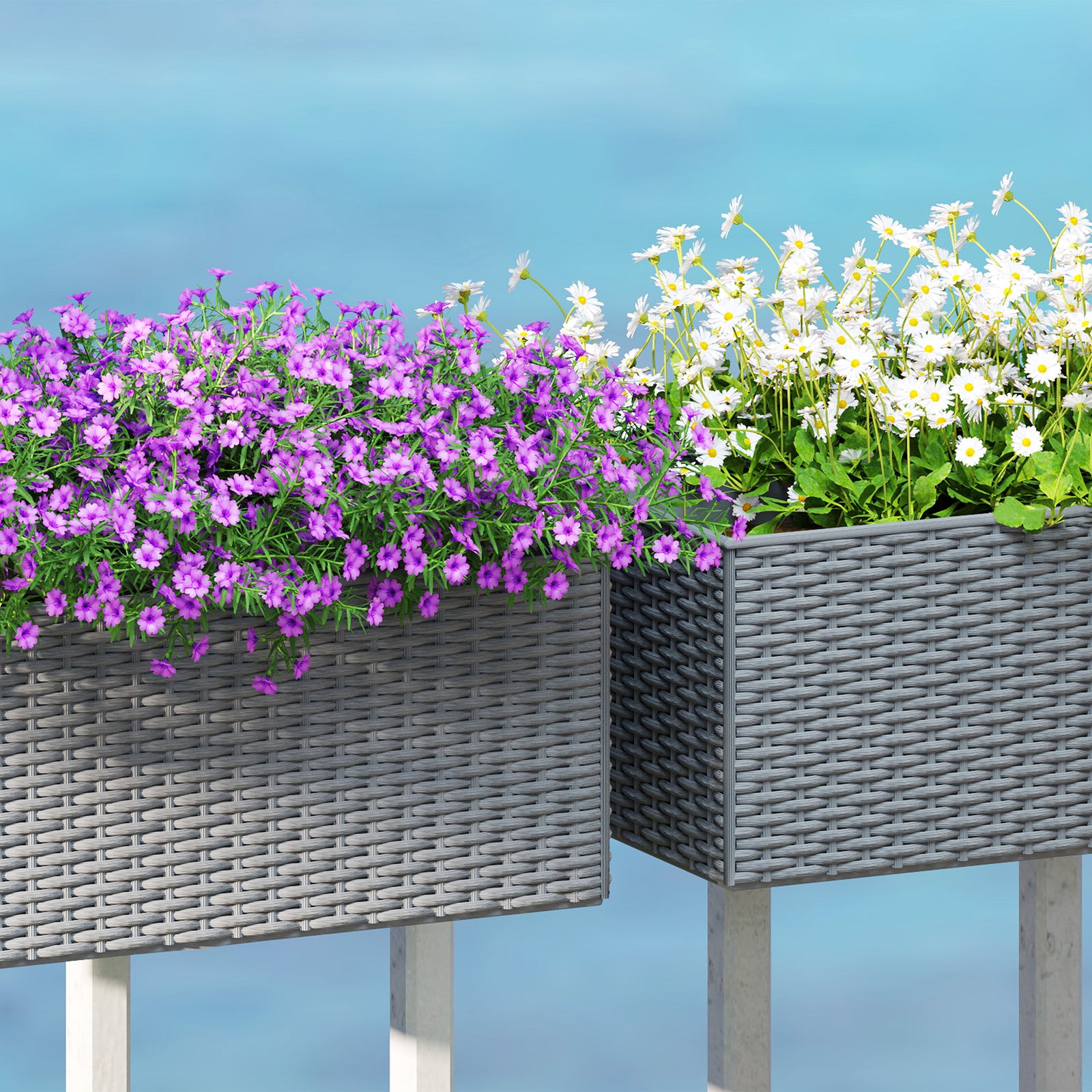 Set Of 2 Hanging Flower Boxes, 50 Cm Long, Rattan Look