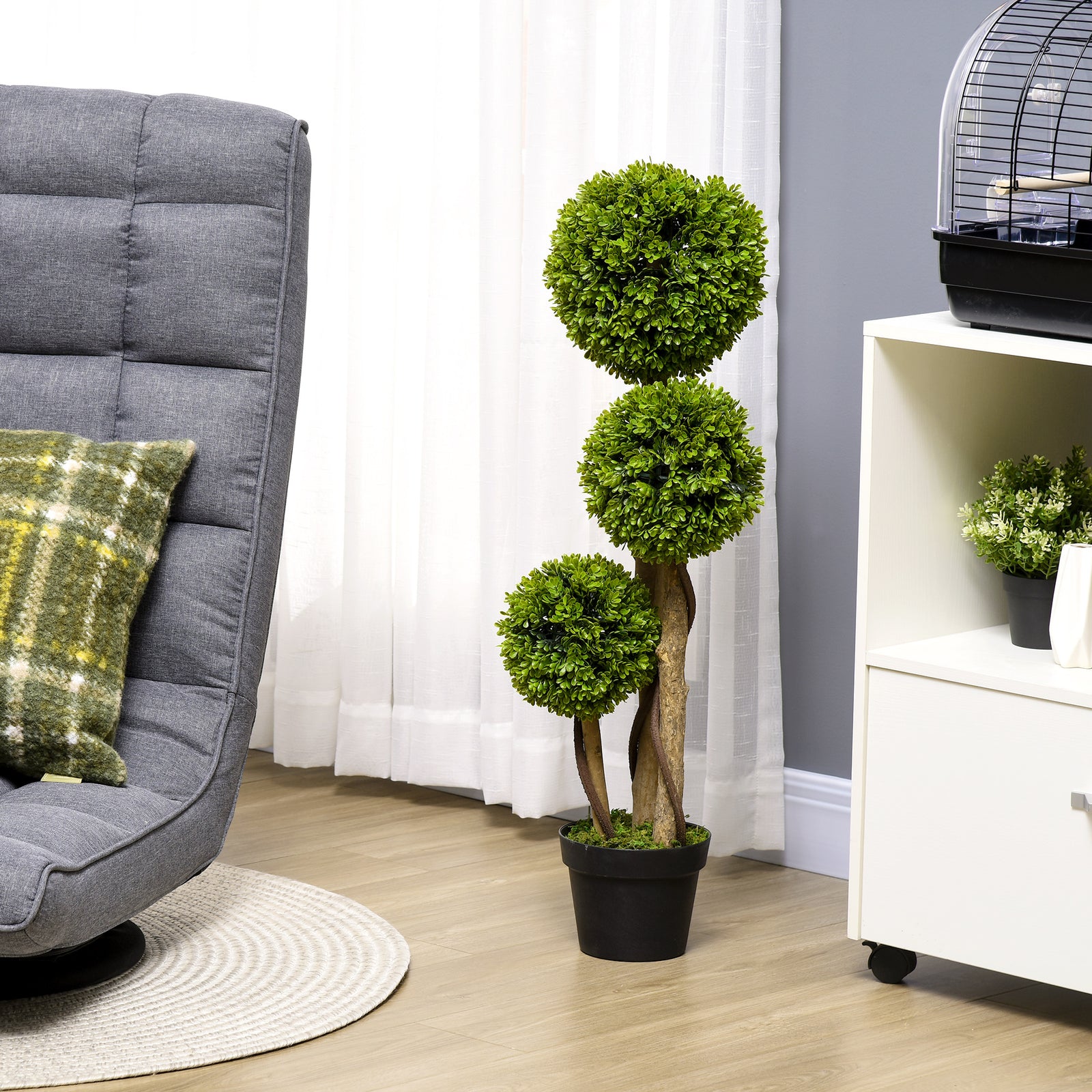 90cm Potted Artificial Plants Boxwood Ball Topiary Trees | One Size | Light Green