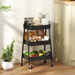 3-tier Kitchen Cart, Wheels | Black