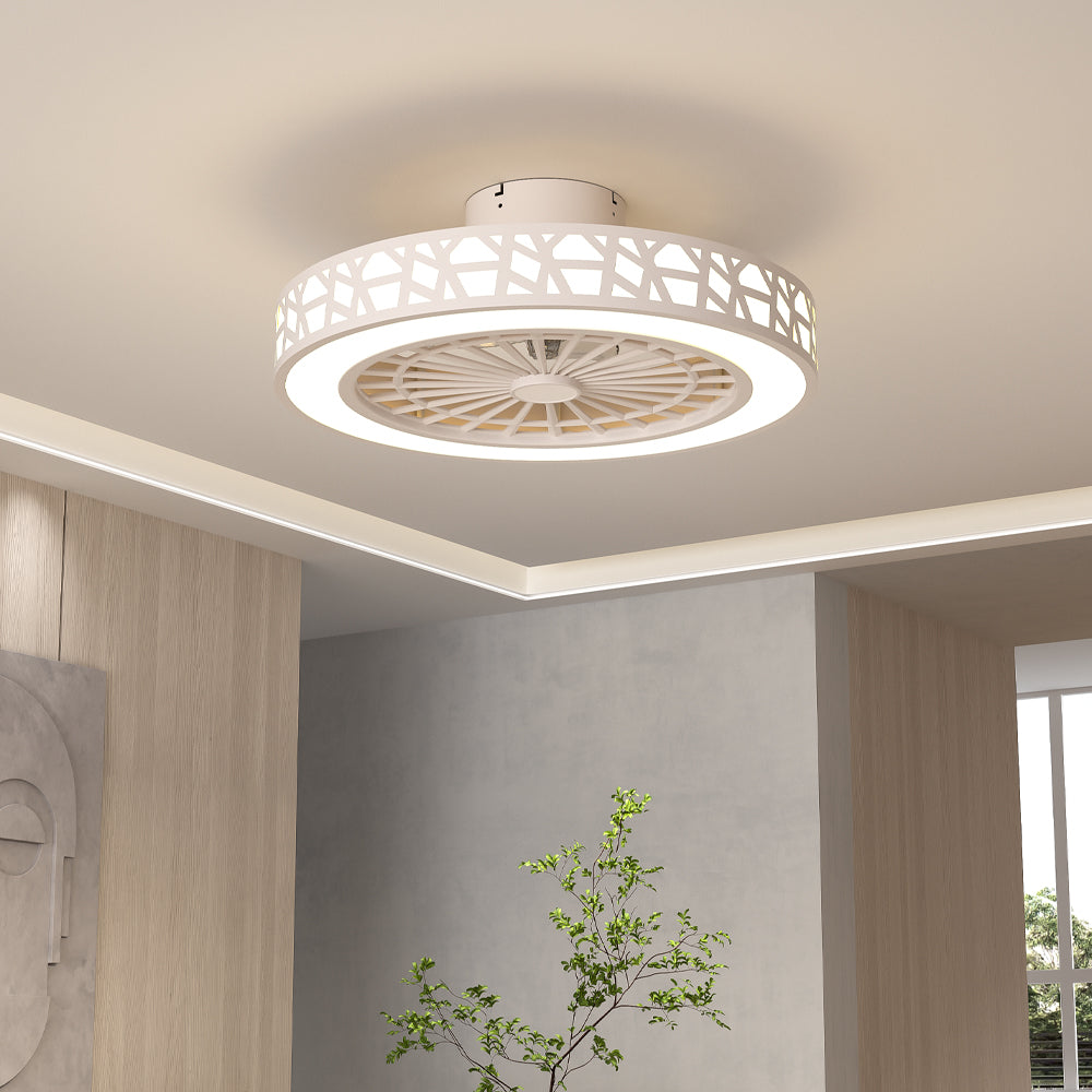 50cm Dia Led Ceiling Fan Light With Remote & App Control, Modern White Wrought Iron Ceiling Light