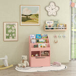 Kids Bookshelf, Toy Box W/ Storage Drawer, Wheels, For Bedroom | Pink