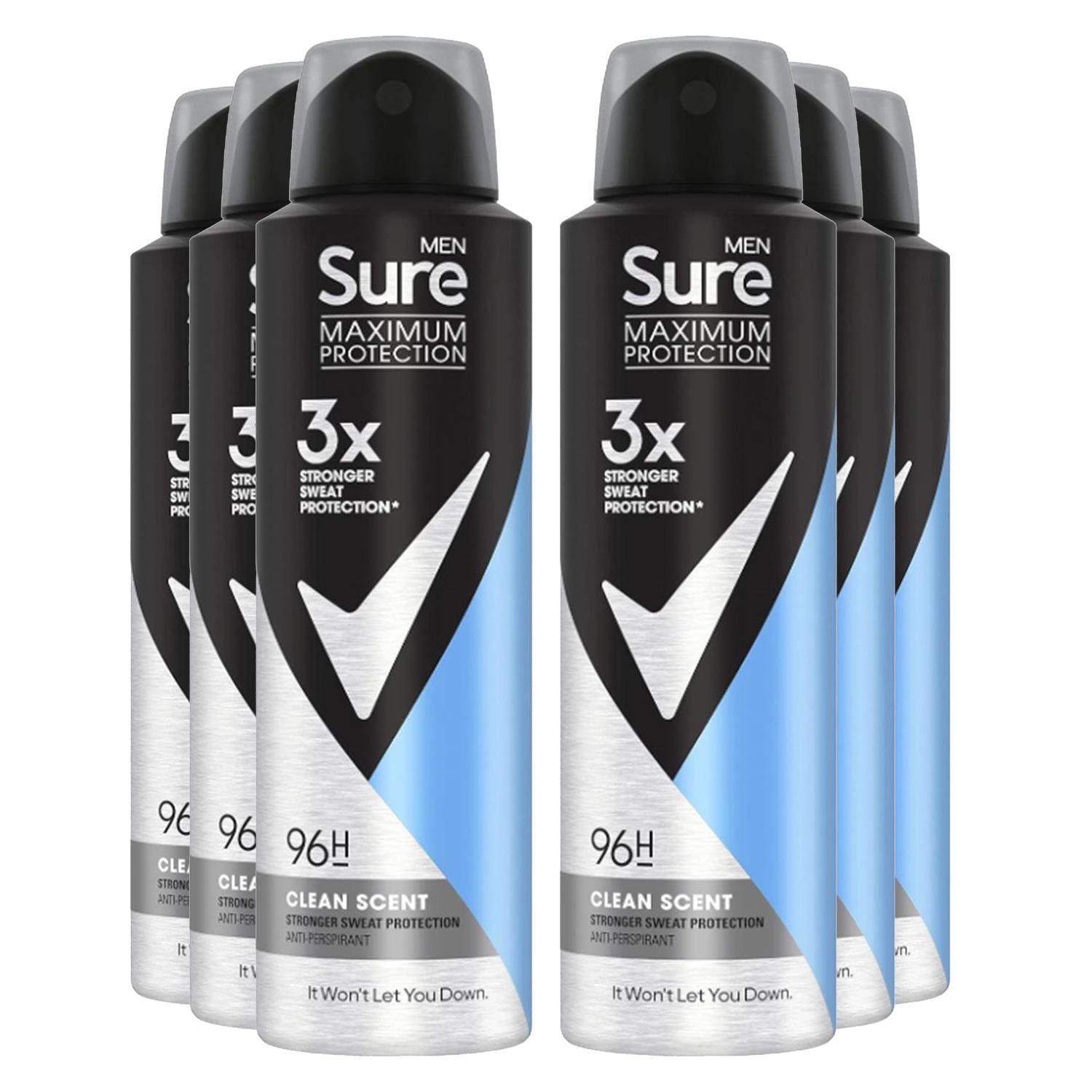Men Maximum Protection 96h Anti-perspirant Deodorant Clean Scent 150ml, 6pk | 6