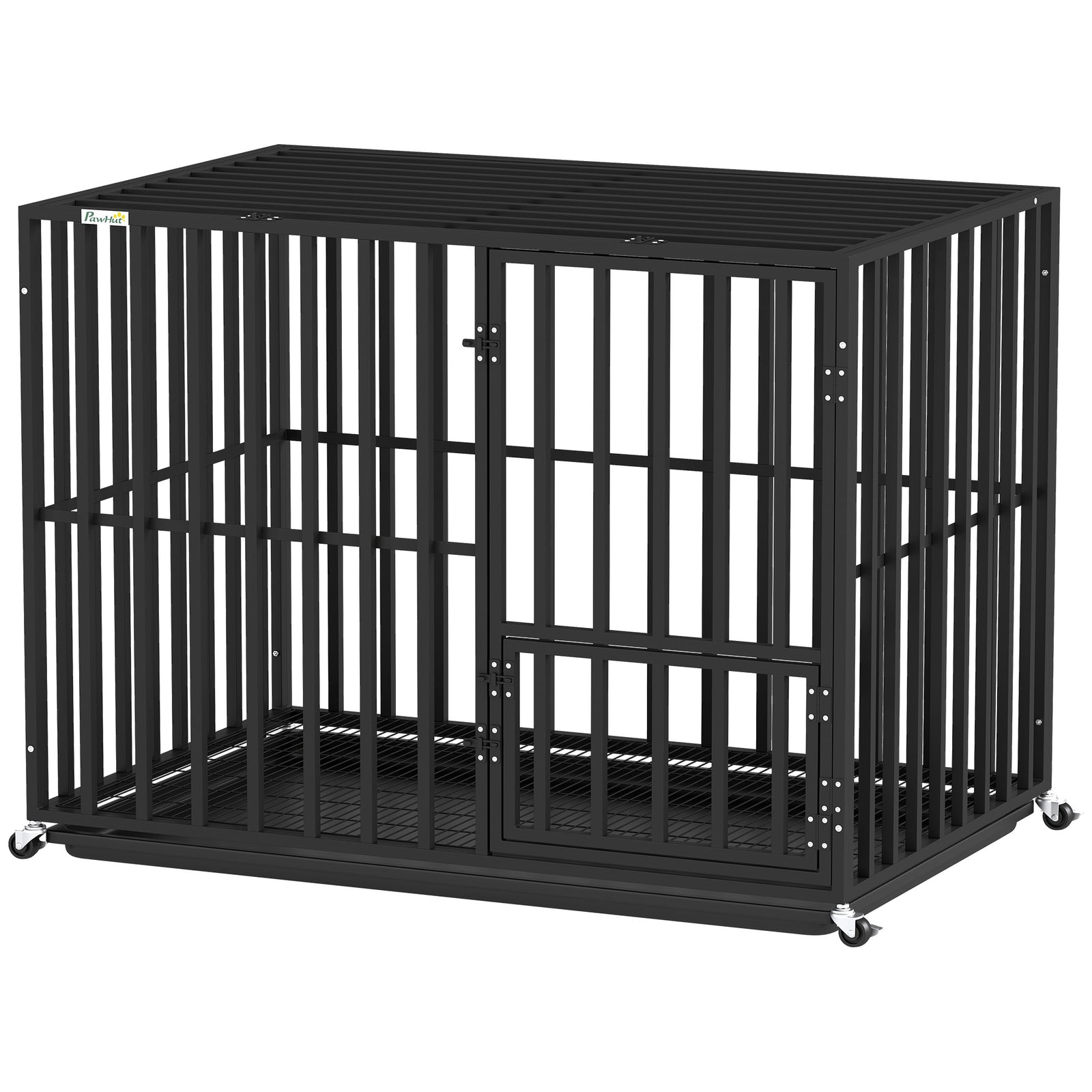 Heavy Duty Dog Crate, Dog Cage With Wheels | Medium | Black