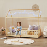 House-shaped Kids Bed Frame With Guard Rails For Boys Girls | Yellow