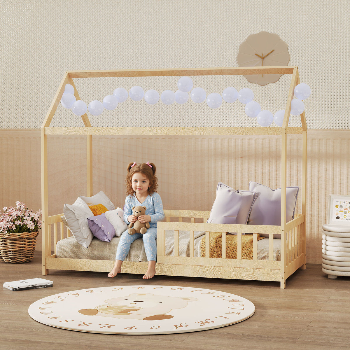 House-shaped Kids Bed Frame With Guard Rails For Boys Girls | Yellow