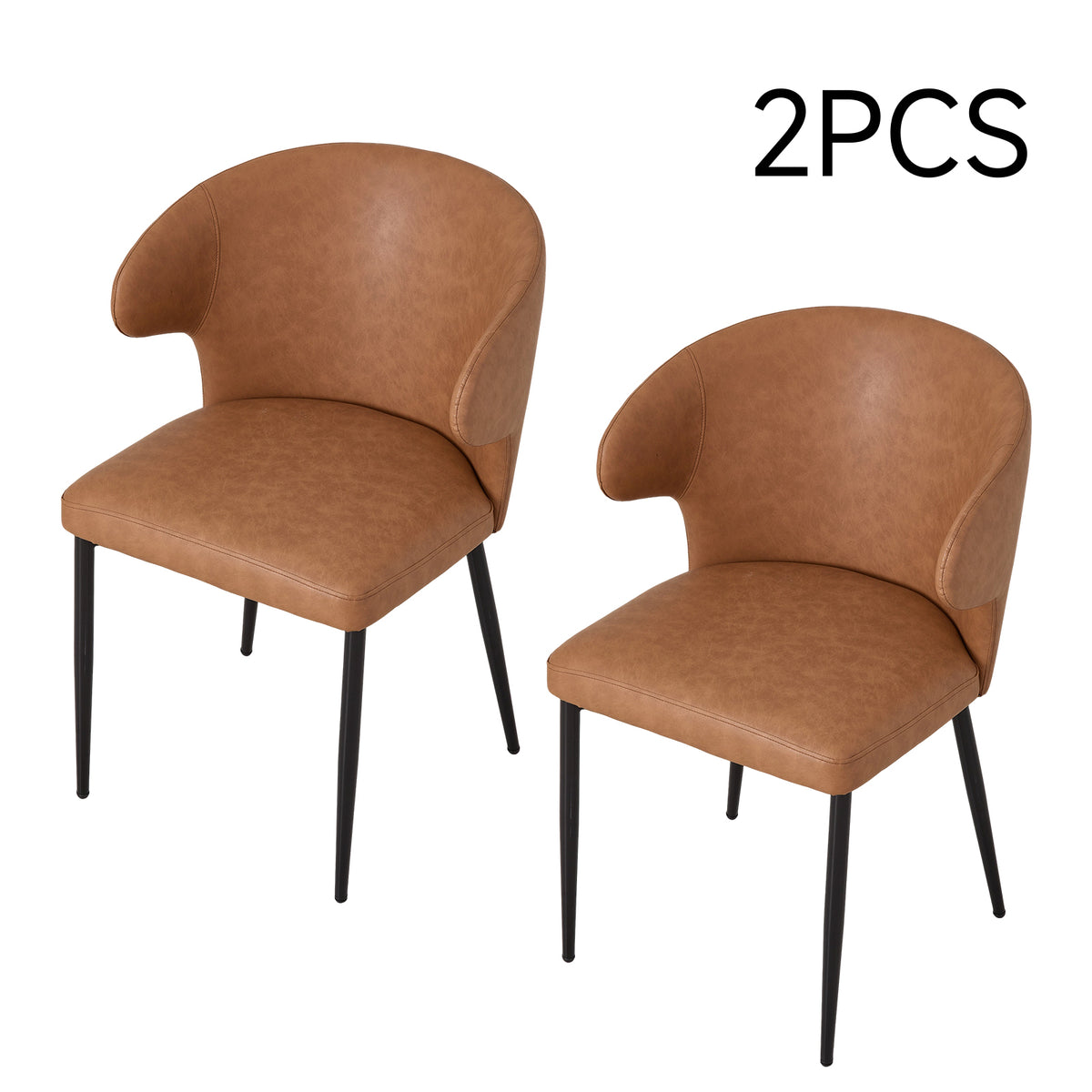Breeins Set Of 2 Modern Pu Leather Dining Chairs With Metal Legs
