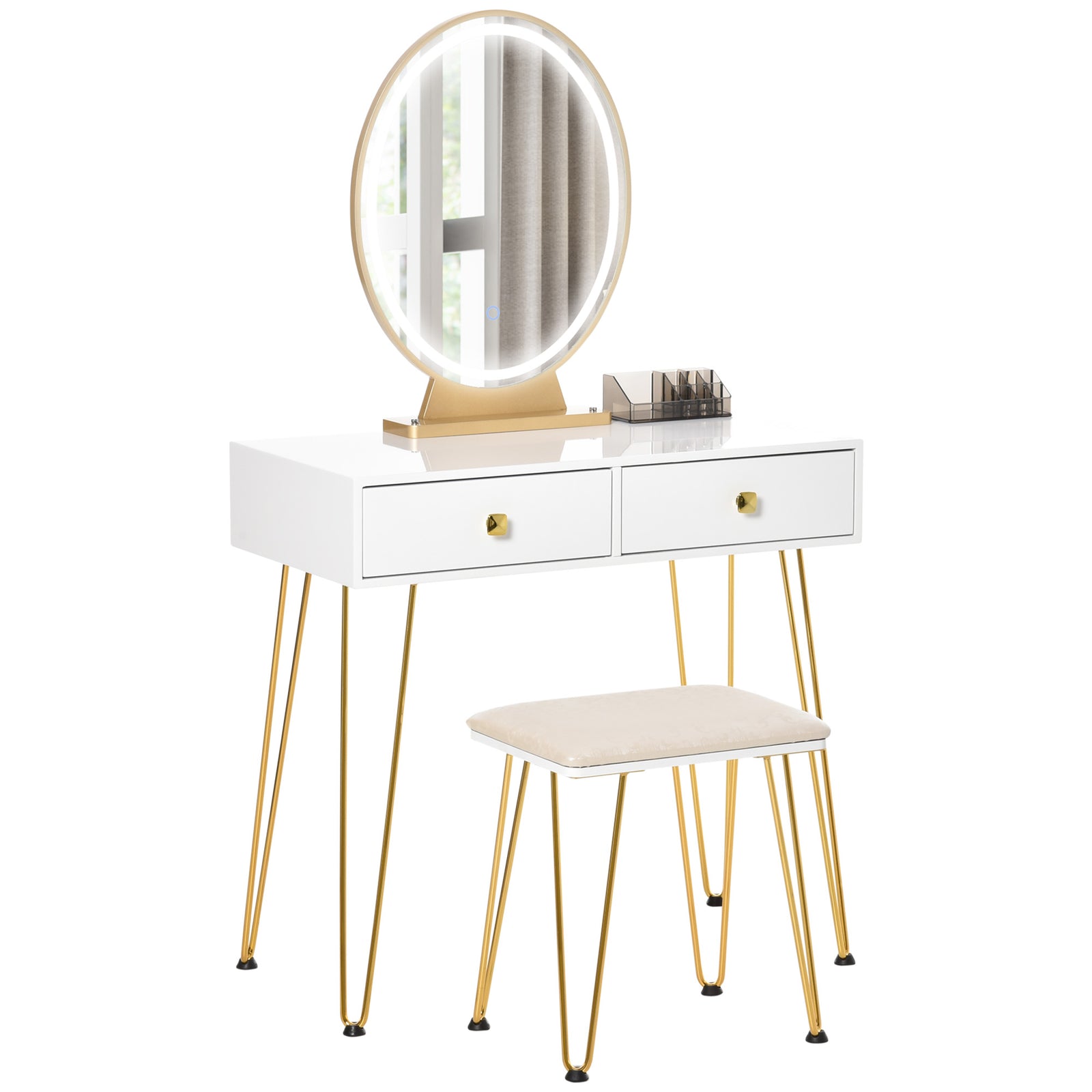 Dressing Table Set With Led Mirror & Stool 2 Drawers