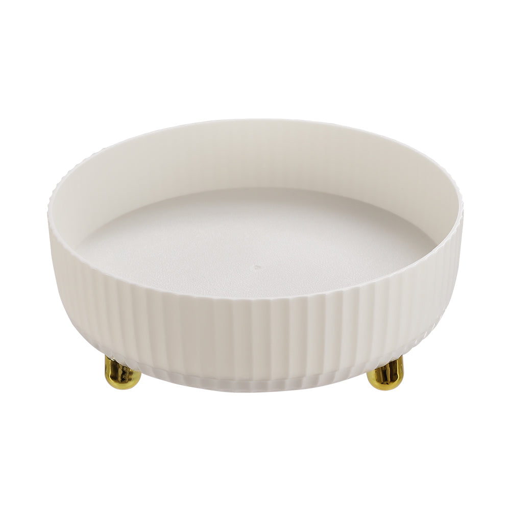Rotating Round Spice Storage Rack Tray Turntable Kitchen Organizer | Large | Pearl White