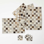 HOMESCAPES Block Check Grey Leather Placemats Set Of 4