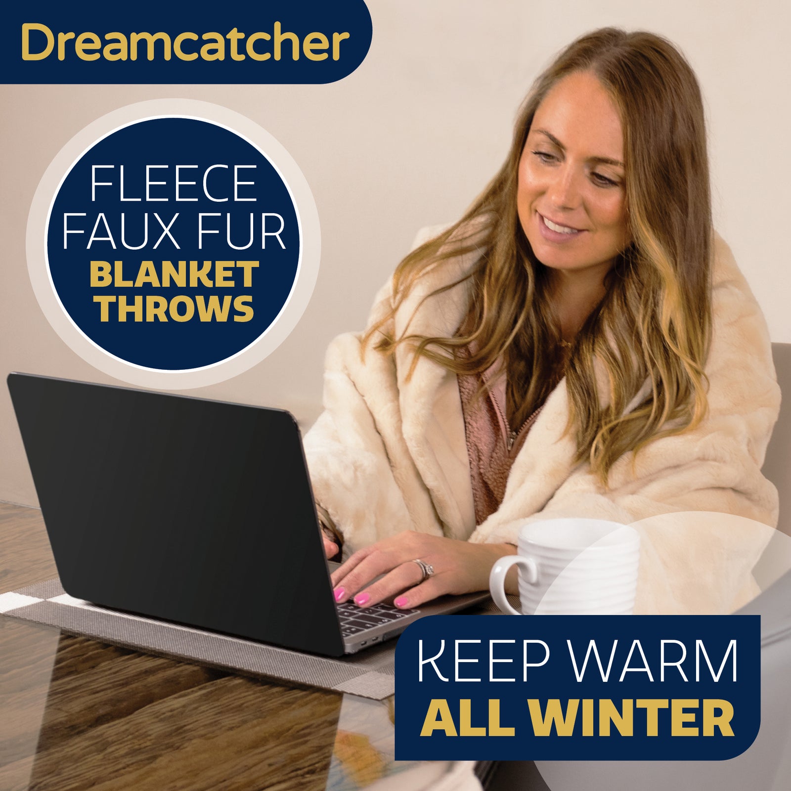 Blanket Throw Soft Faux Fur 160 X 130cm Fleece Overblanket Fluffy Blanket  For Sofa & Beds | L | Cream