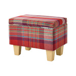 Plaid Linen Upholstered Storage Ottoman Bench With Hidden Storage | Small | Red